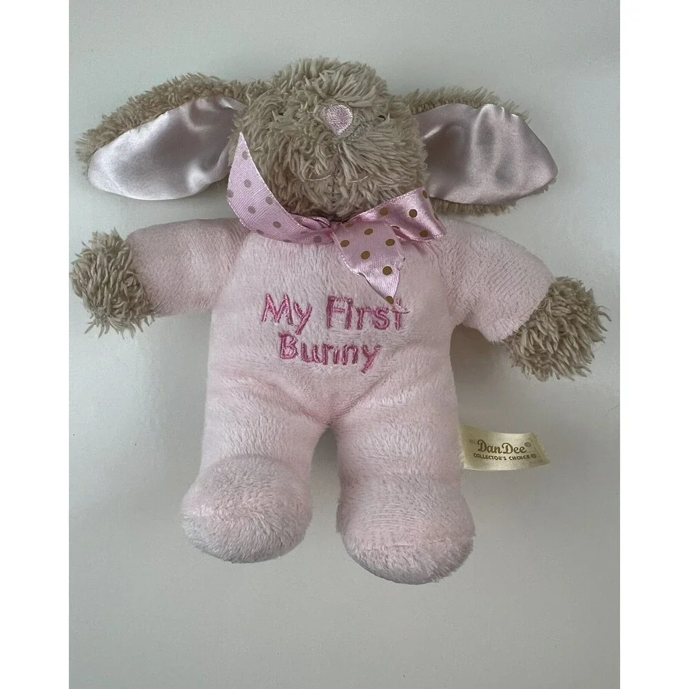 Dan Dee Pink Plush Stuffed Animal My First Bunny Satin Ears Rattle Baby Lovey